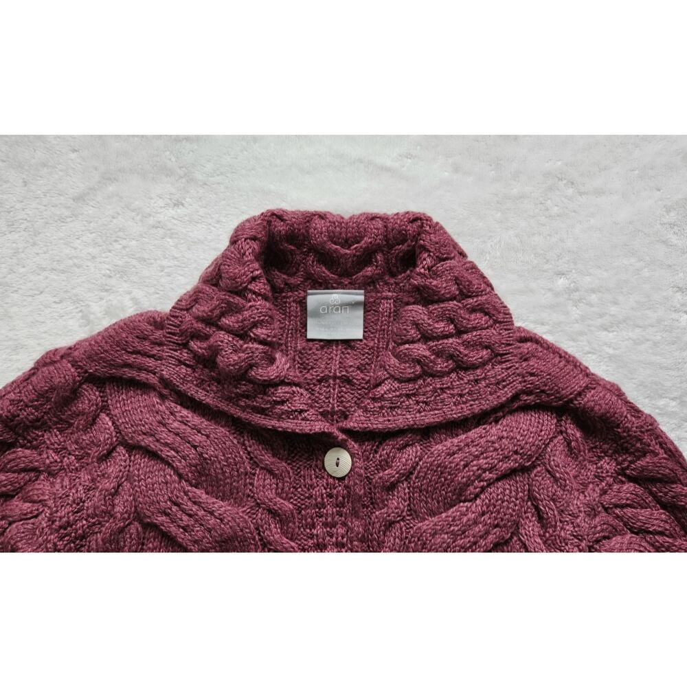 ARAN Woolen Mills IRELAND soft chunky merino-wool knit pocket sweater cardigan L - Picture 6 of 14